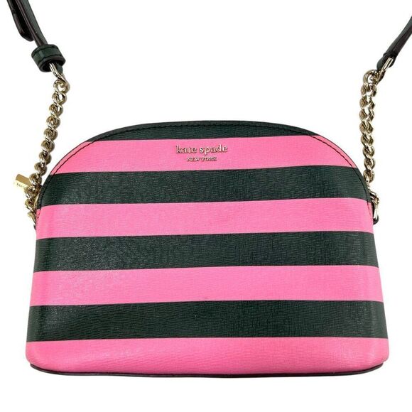 Kate Spade NWOT Sylvia Small Dome Crossbody Bag Pink & Dark Green Stripes - Picture 9 of 14